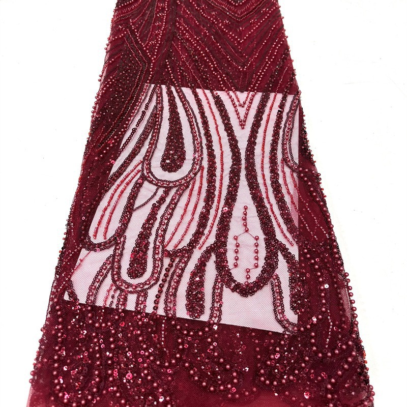 Gorgeoso hilo de malla sequinilla tubo de perlas bordado tela vestido de boda moda falda de moda tela comercio exterior spot transfronterizo