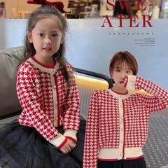 高端親子裝女童珍珠毛衣開衫春款小香風針織衫女寶寶秋冬公主上衣