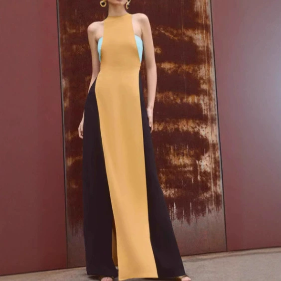 Длинная юбка больших размеров на трансграничном независимом сайте с элементами пэчворка, длинная юбка без рукавов в 3 цветах