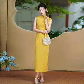 黄色改良款旗袍2026新款新中式年轻款少女旗袍高级感复古连衣裙女