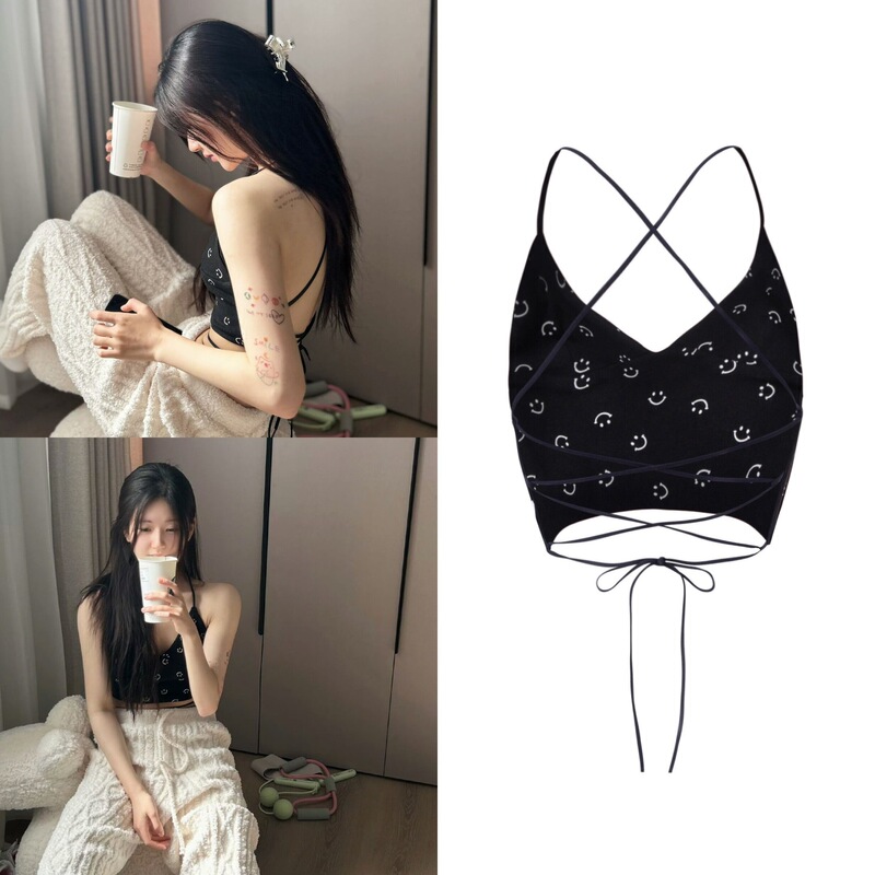 (Qi Qi) Zhao Lusi Ouyang Nana Backless Strap Fun Cute Smiling Printed Sling Inner Base Vest