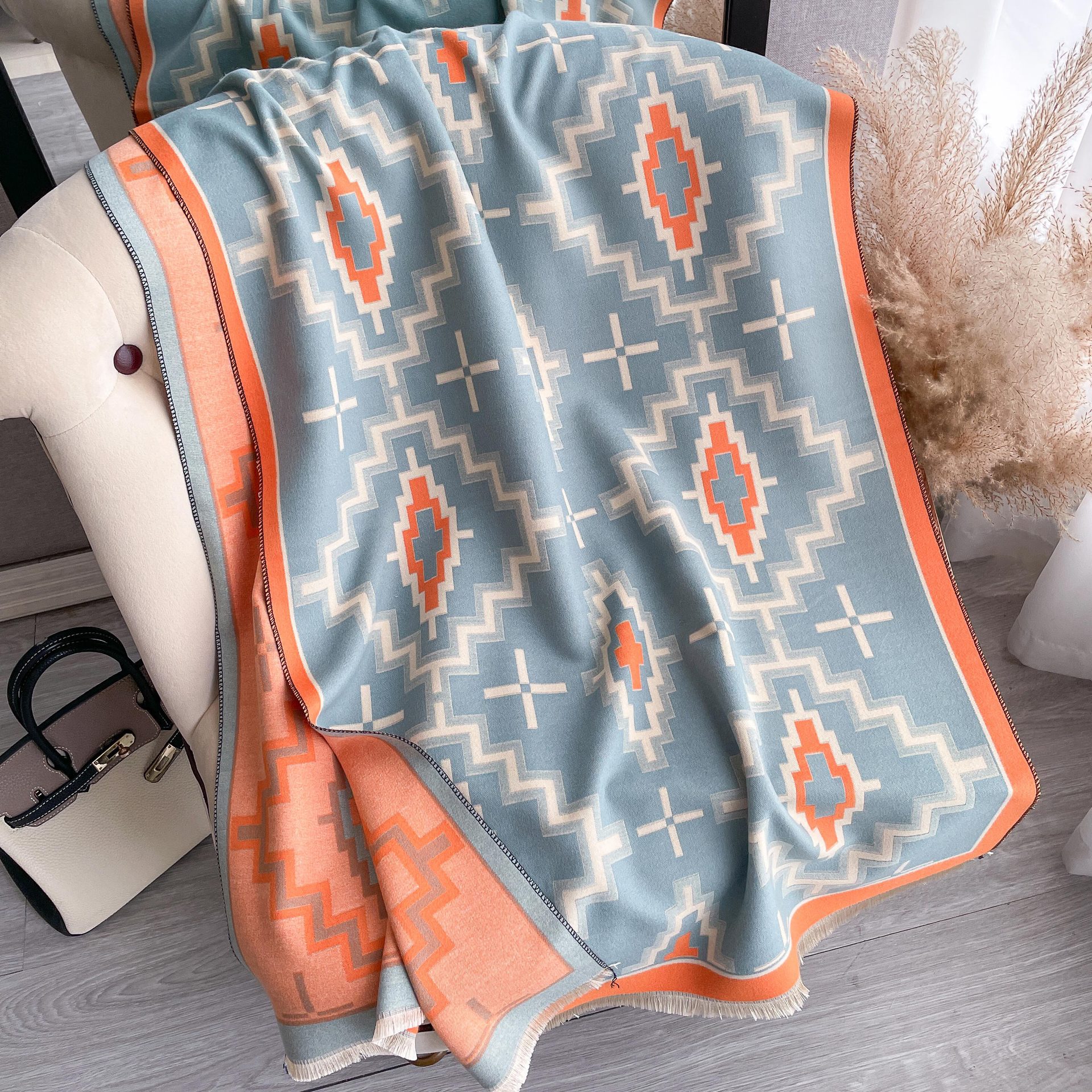 Nuevo estilo cachemir-como estilo coreano grueso cálido chal Retro color a juego geométrico diamante patrón bufanda para las mujeres Otoño e Invierno