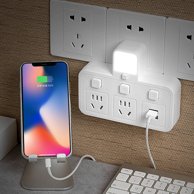 多功能无线插头转换器 USB充电家用一转多转换器带小夜灯插头