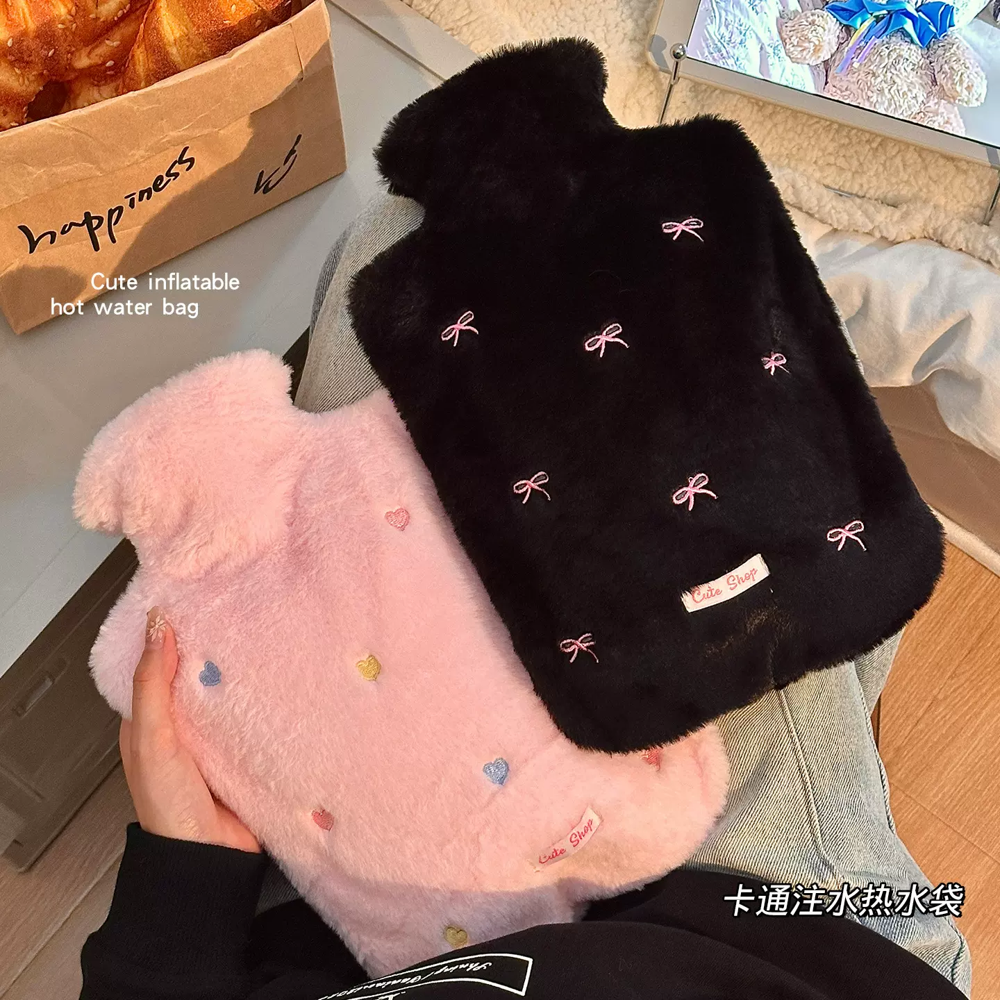 新款热水袋注水加厚防爆热敷宫腹肚子暖手袋大小号女学生毛绒可爱