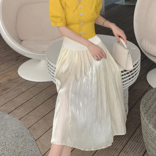 Summer pregnant women's gauze skirt pleated high waist half-length versatile elastic belly support slimming A- line long skirt