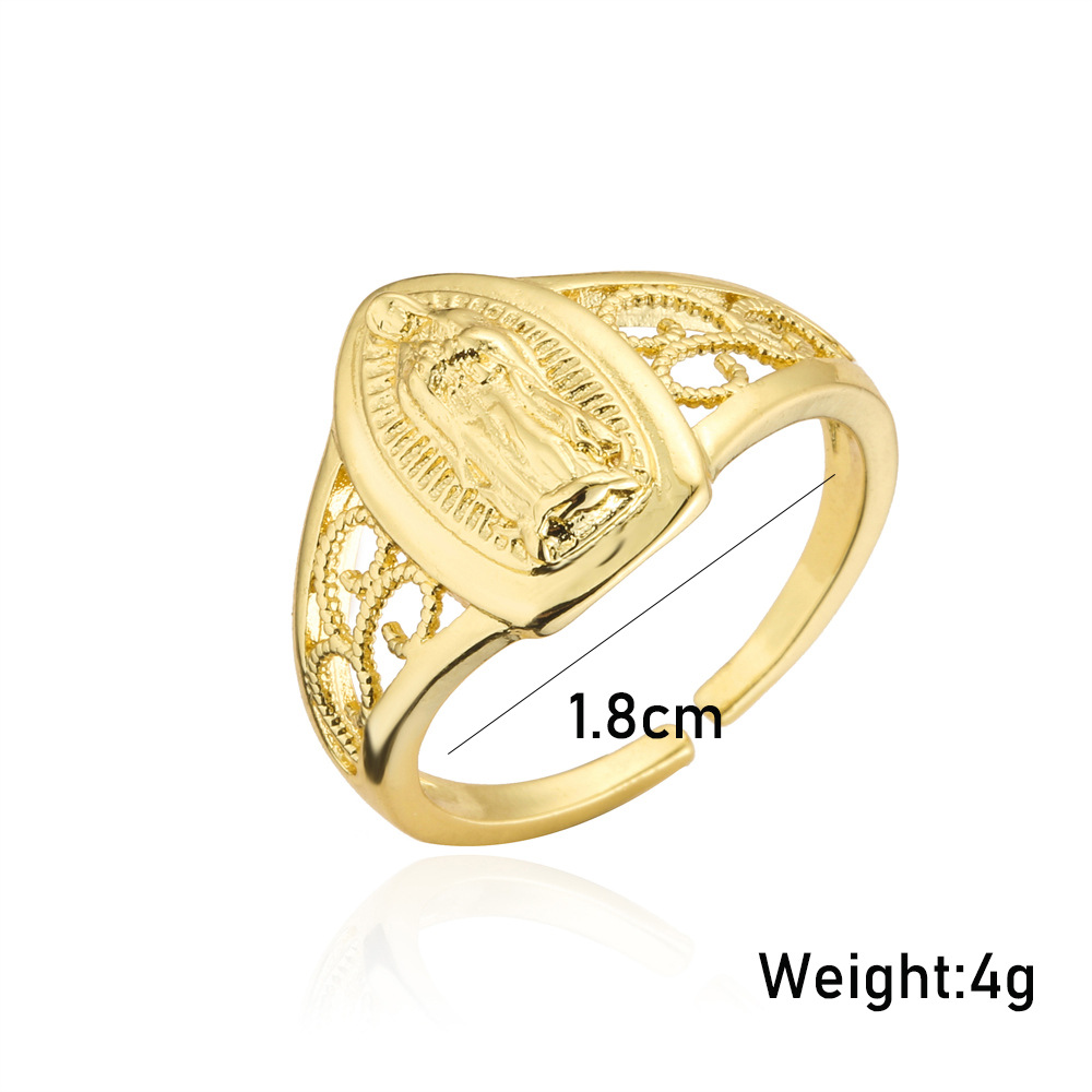 Europe And America Hot Sale New Copper-plated Gold Religious Jewelry Virgin Mary Open Ring display picture 1