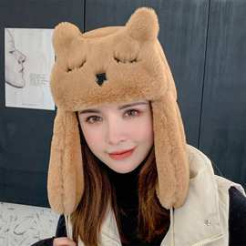 秋冬仿貂毛雷锋帽女护耳韩版可爱加绒保暖猫耳朵毛绒绒骑行东北帽