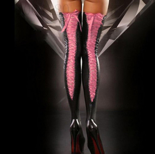 Nueva ropa interior europea y americana, cuero lacado, cinturón, calcetines de cuero de muslo, calcetines para adultos, comercio exterior, fábrica de cabello negro