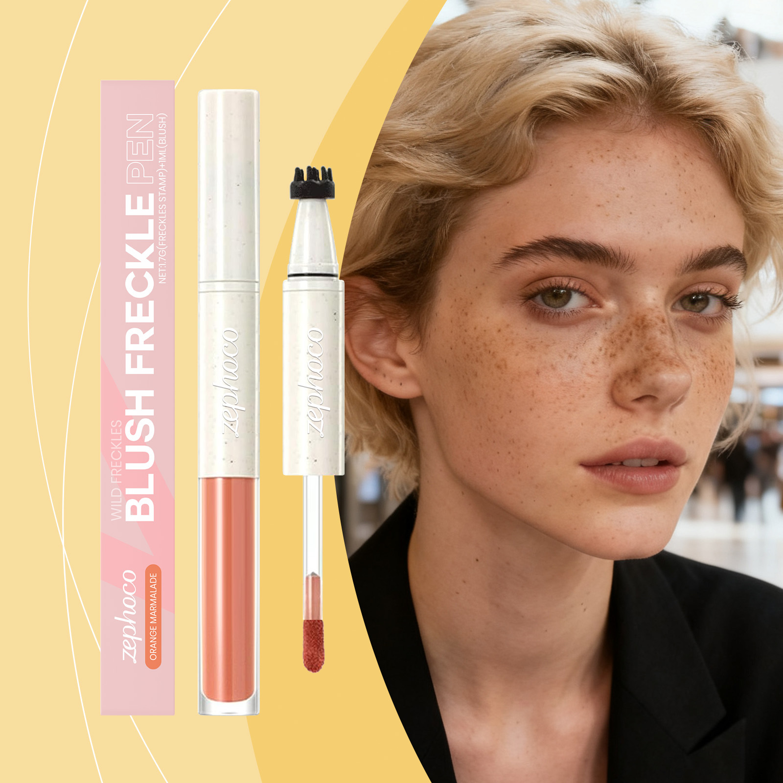 zephoco 2合1液体腮红雀斑印章（橘子酱）自然显色日常面部美妆