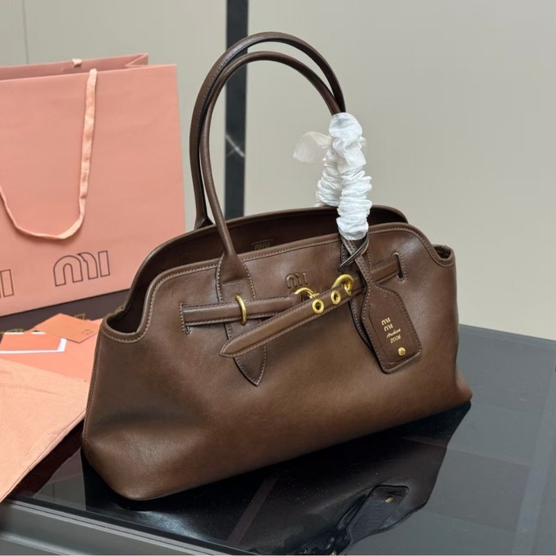 新しいミュウミュウ本革横型ブリーフケース大容量トートバッグシェルバッグ通勤脇バッグハンドヘルドレディースバッグ|undefined