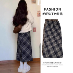 大码胖mm毛呢格子开叉半身裙女秋冬2025新款显瘦包臀中长款a字裙