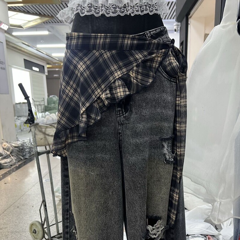 Korean 2025 New Plaid Triangle Scarf Headscarf Women's Waist Scarf Short Skirt Layered Butt Curtain Black Half Skirt