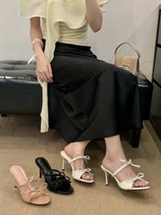 So Gentle! Nude One-Line Bow Sandals for Women Summer Stiletto Heels