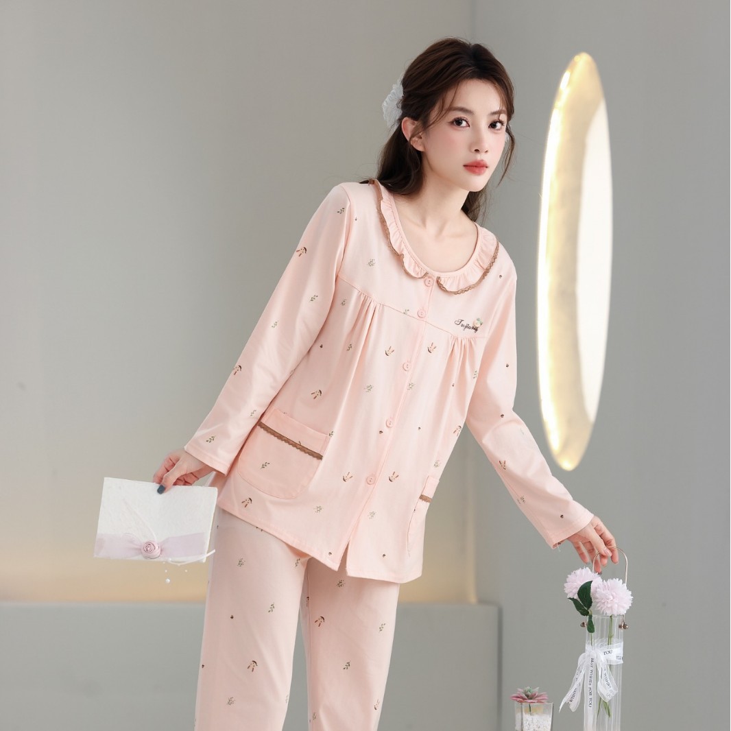 2025 Zomeini Autumn and Winter Women's Pajamas Long-Sleeved Long Pants Casual Can Be Worn Outside Home Wear Set 89211