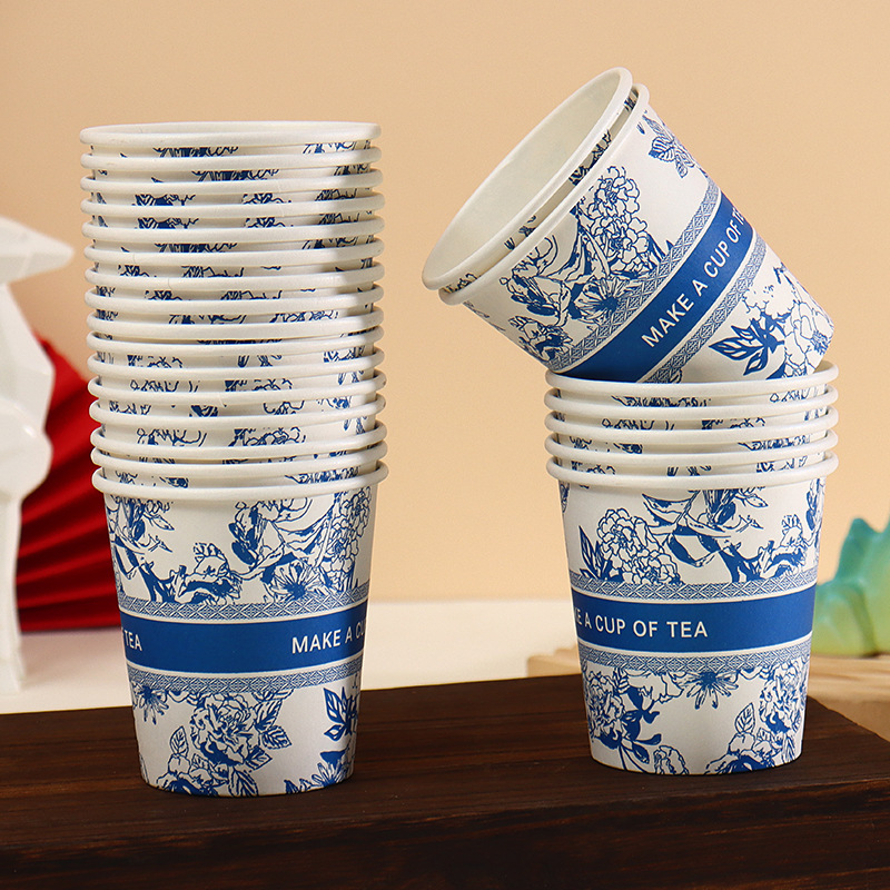 Taza de papel desechable engrosada y endurecida taza de flores resistente a quemaduras oficina doméstica agua potable taza de té de leche de café bebida caliente