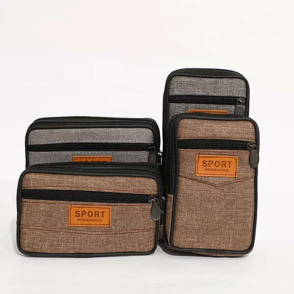 Korean Men's Waist Bag Fashionable Canvas Three-Layer Coin Purse Outdoor Casual Wear Belt Large Capacity Waist Bag Mobile Phone Bag