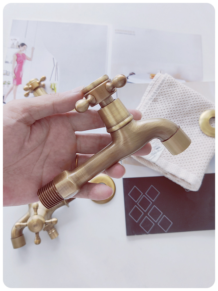French-style antique brass 4-point washing machine faucet, one in and two out for dual use, 6-point quick-opening mop sink, single cooling faucet undefined