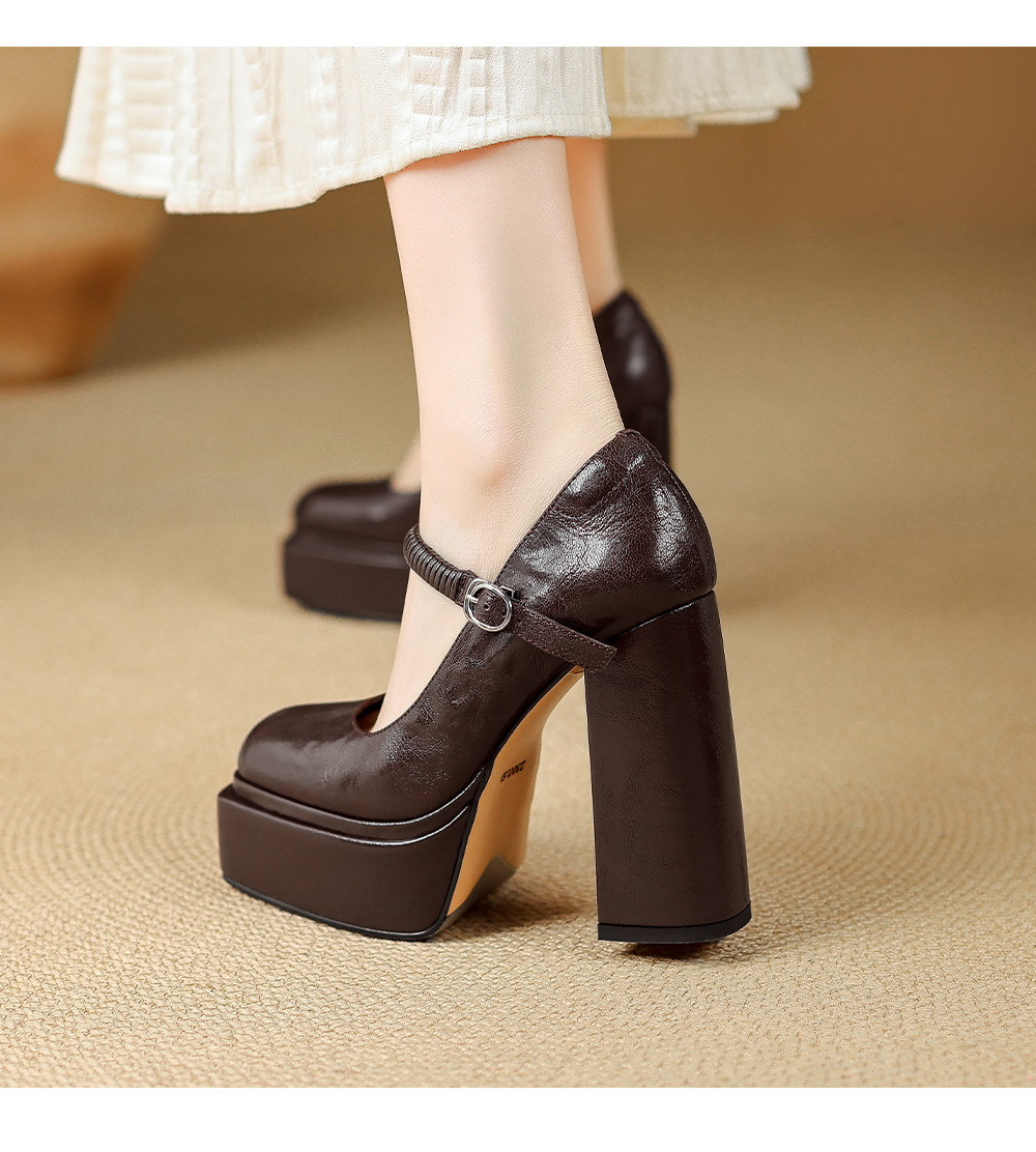 Giày cao gót nữ mũi nhọn quai ngang đế xuồng platform gót 9 cm — màu nâu, màu đen chi tiết 8