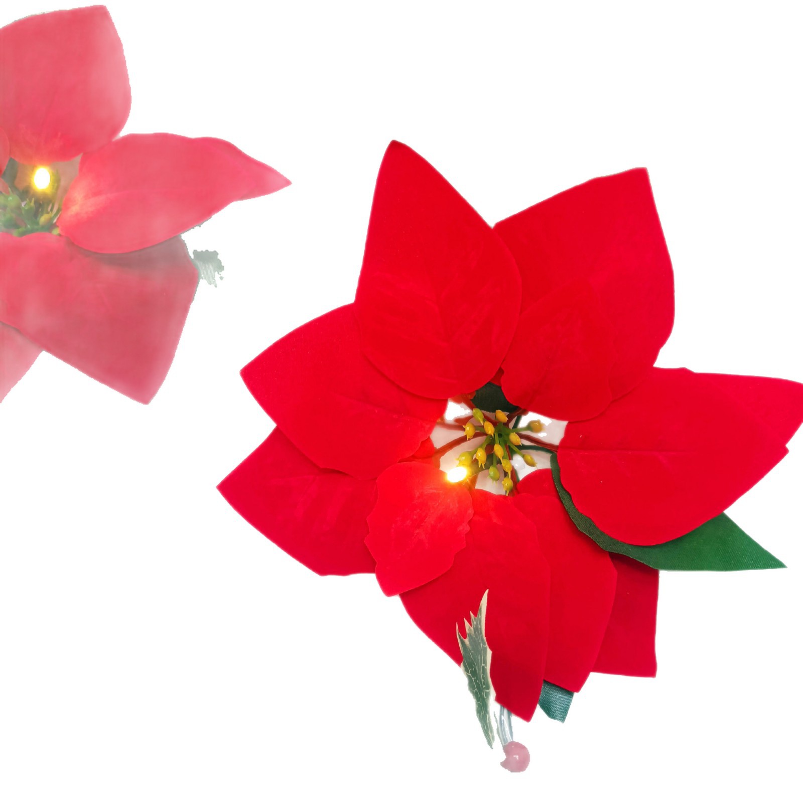 Poinsettia Navidad flor decoración Garland verde oscuro Cadena de luz Garland decoración al aire libre caja de la batería decoración del jardín