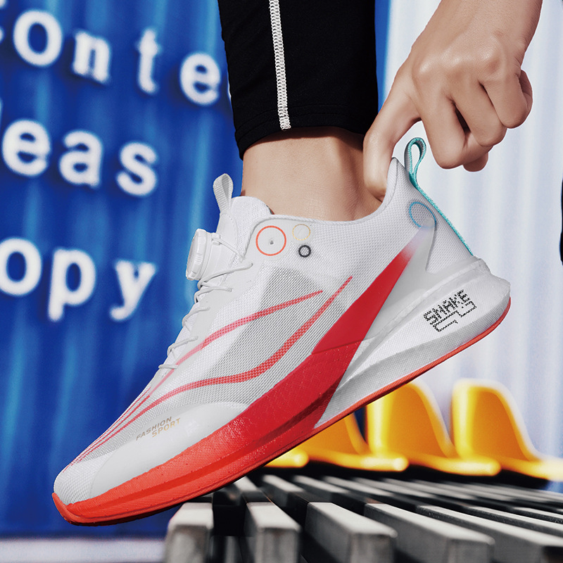 Zapatillas de carrera de velocidad superligera amortiguación juvenil respirables para hombres y mujeres, botón giratorio para parejas, zapatillas deportivas explosivas.