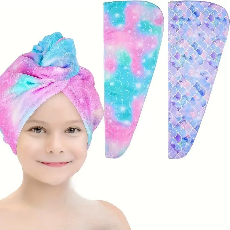 TEMU explosión absorción de agua gorra de cabello seco para niños engrosado absorción impresión de agua toalla de cabello seco suave veloz secado toalla de microfibra