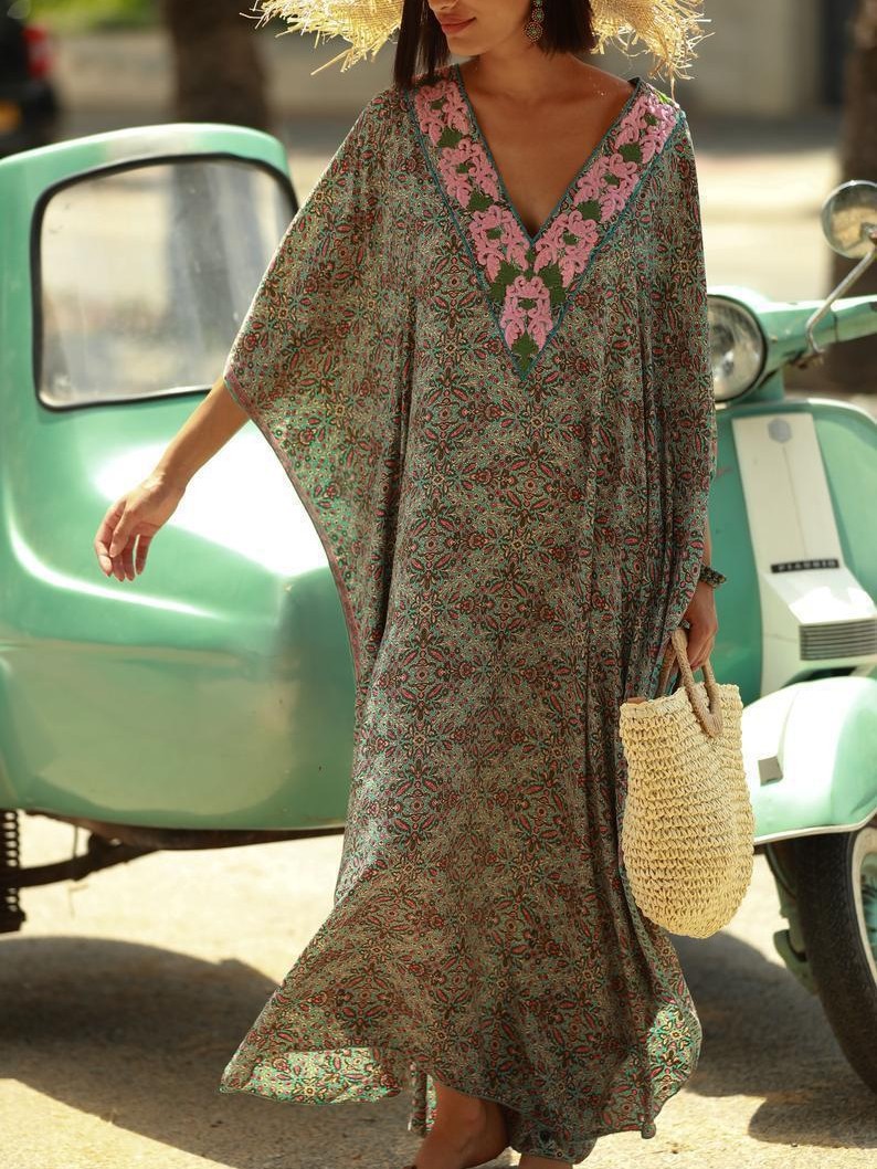 Transfronterizos Europa y América impresa túnica de playa blusa de vacaciones suelta vestido largo trajes de baño de playa bikini exterior 5D08