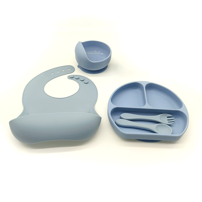 Complemento alimenticio transfronterizo para niños, plato de silicona, plato de suplemento alimenticio para bebés, plato de comida sonriente de seis piezas, vajilla para alimentación maternoinfantil al por mayor