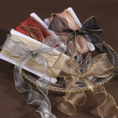 Gold edge mermaid tail yarn ribbon snow gauze bouquet packaging bow handmade material wave ribbon flowers floral art