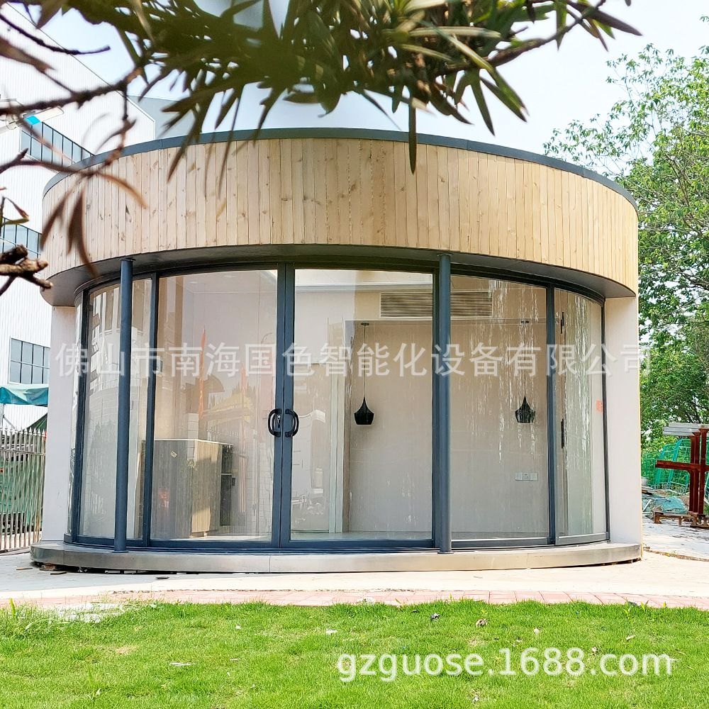 Casa de madera redonda Casa de acero ligero edificio creativo caja móvil sala de luz de acero Villa simple sala de montaje cápsula espacial terminado