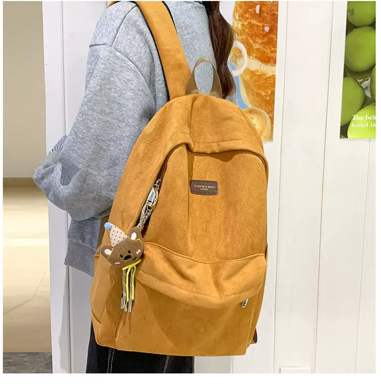 双肩包2025新款高级感绒面背包女韩系慵懒风初高中生大学生书包
