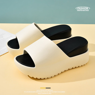 Thick-soled slippers women's summer height-increasing fish mouth sandals for outside wearing shit-feeling non-slip wear-resistant high-end EVA one-word slippers