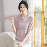 冰丝短袖T恤大码宽松妈妈装夏季中老年女装时尚圆领针织衫风，女装针织衫/毛衣，妃慕昵服饰