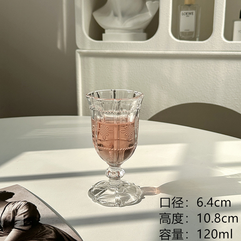 Tazas de vino de alta calidad, tazas de diamantes en relieve retro, tazas de vidrio, tazas de champán, tazas de jugo