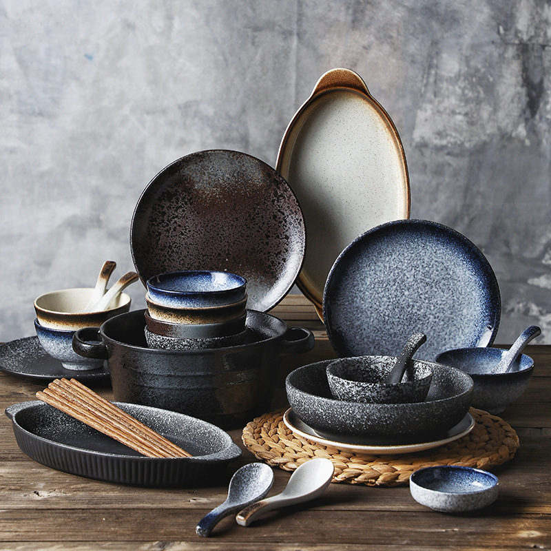 Japanese-Style Glazed New Bowl and Plate Set for Home Use, High Aesthetic Value Tableware Set, Bowls, Plates, Chopsticks, Housewarming Gift