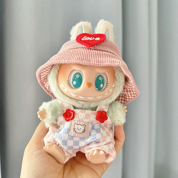 Pink white grid strap climbing clothing+red heart powder hat