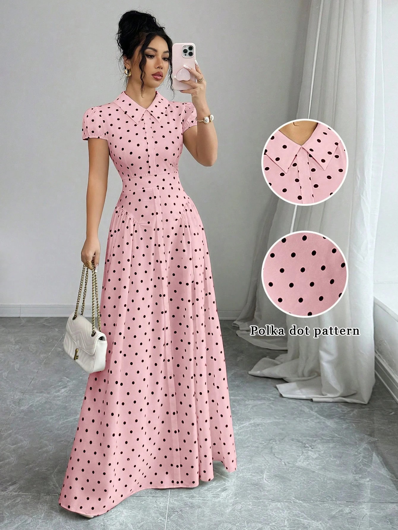 New Women's Polka Dot Dress Short Sleeve Summer Style French Retro Slimming Elegant Long Dress For Youthful Fashion_ecoleips.com