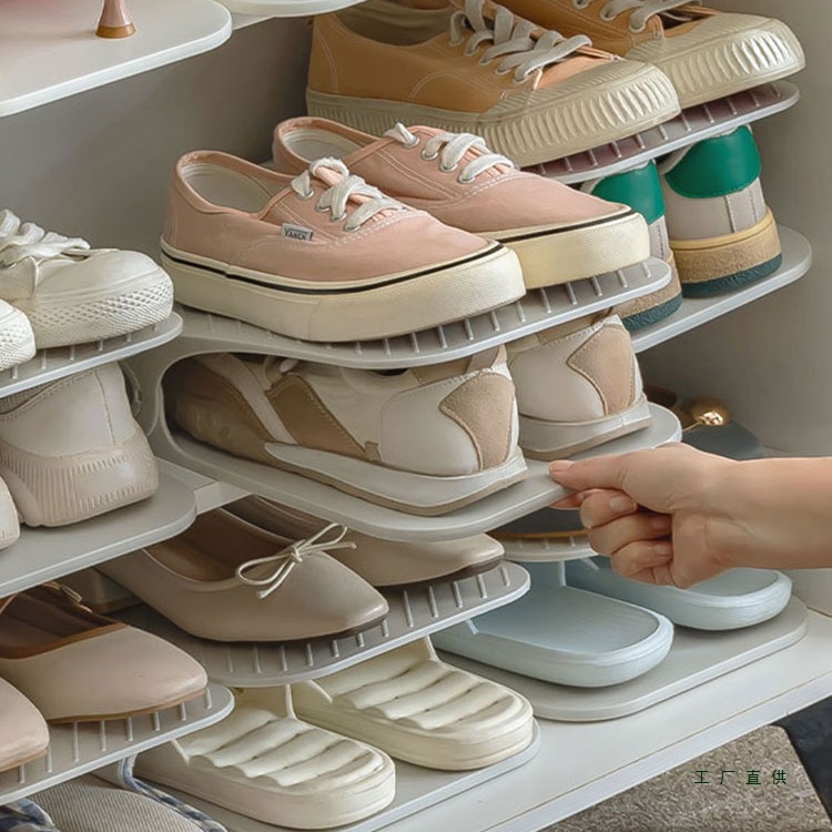 Adjustable Height with 5 Levels, Foldable Double-Layer Shoe Rack, Space-Saving Shoe Cabinet with Layered Partitions