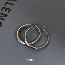 简约时尚银色素圈耳圈潮流复古圆圈小众耳环精致电镀款施加饰品