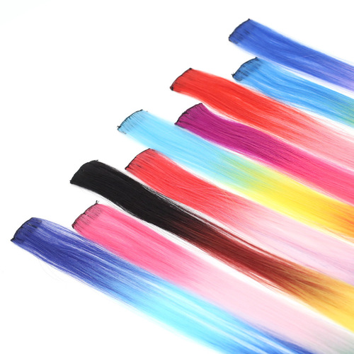 Women's Colorful Hair Extensions for Wigs, Single Piece Invisible Hair Clip for Synthetic Hair, 3-Color Gradient Straight