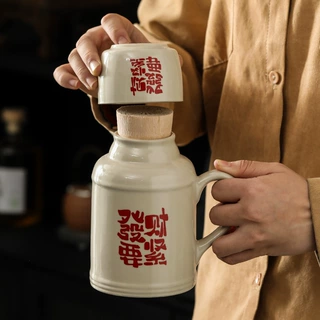 小暖壶家用带盖泡茶壶茶杯办公室大容量创意字体陶瓷焖茶杯礼盒装