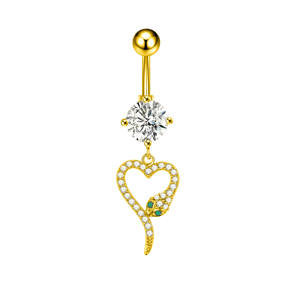 Piercing ombligo serpiente corazón en acero inoxidable zircon_voghion.com