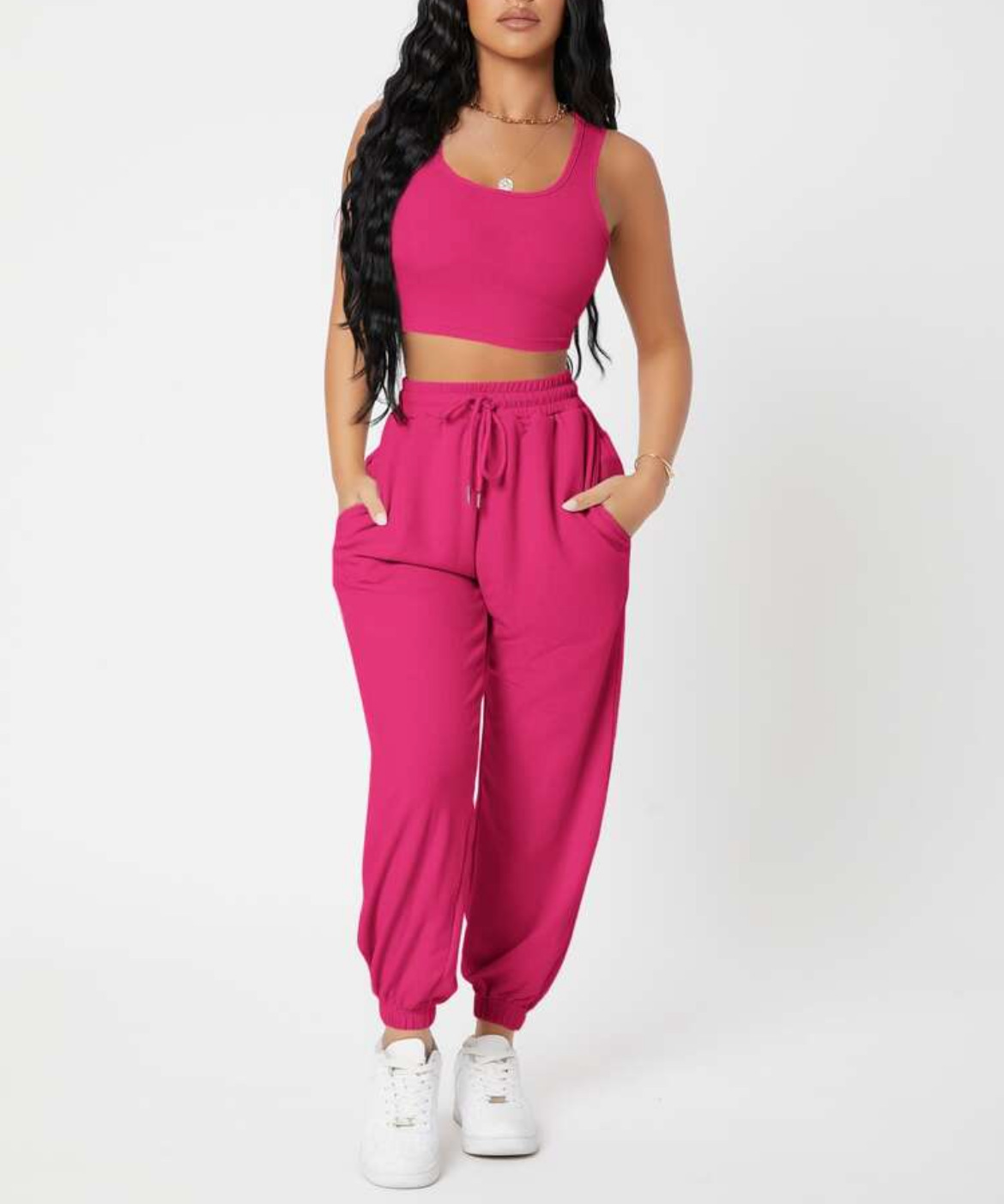 490g Weight Sleeveless Sleeve Length Polyester Fabric Type Pants Sets Sets Type 2 Pieces Set Quantity Casual, Daily Occasion Round Neck Neckline Breathable Function Skinny Fit Type Solid Color Pattern Summer Season Women's Gender Streetwear, Sport Style Style Women's Streetwear Sport Style Solid Color Polyester Round Neck Tracksuit 2