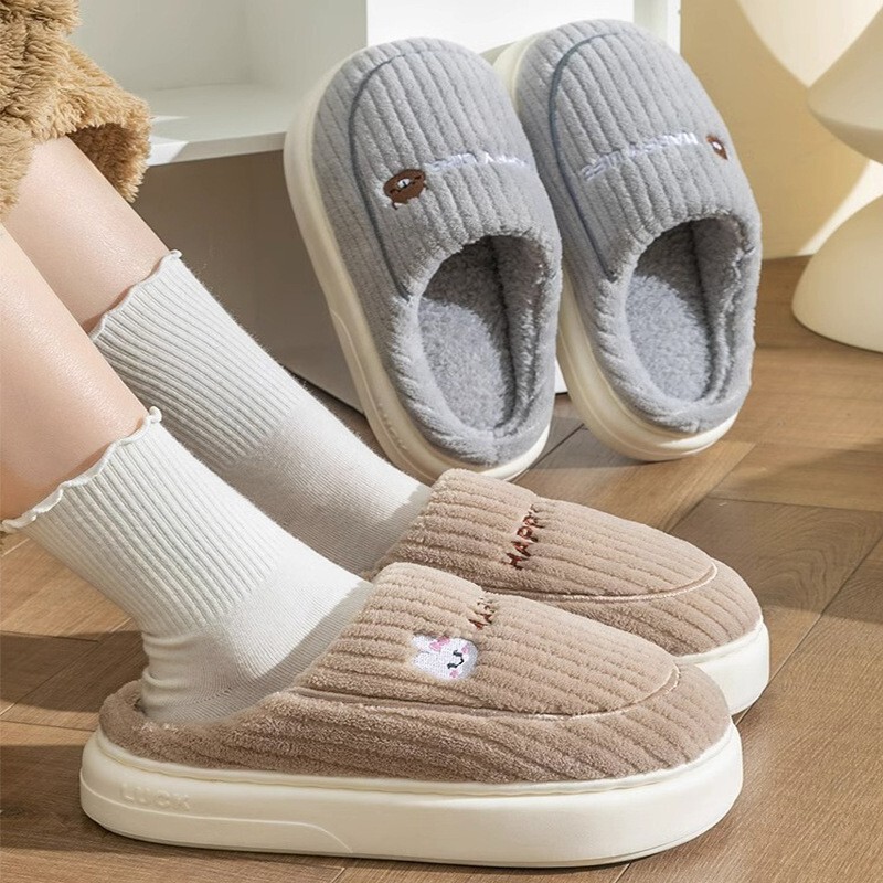 Cotton Slippers Men's Winter Indoor Home Non-slip Fluffy Slippers Thick Bottom with Fluffy Warm Cotton Slippers Men's Outer Wear