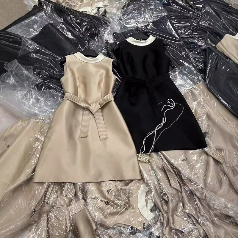 5K+ Quality on the Small Dress in Stock! Hepburn Style Contrasting Color Waist Classy Silk Wool Dress Slimming Look Dress