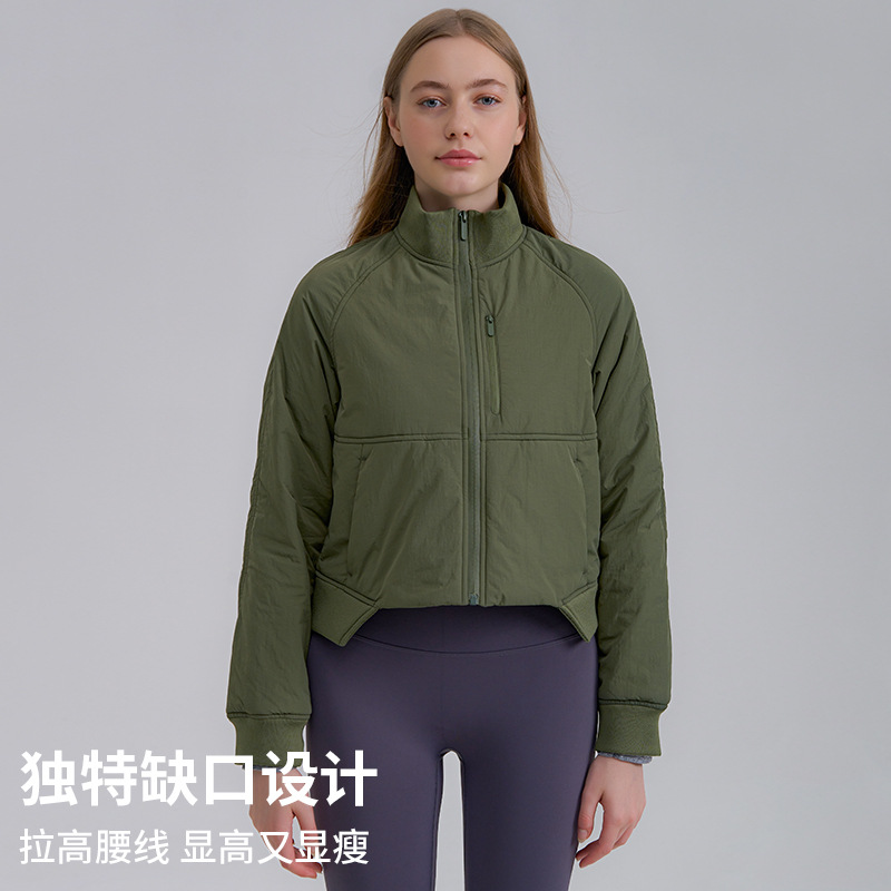 秋冬新款拉链开衫螺纹领棉袄飞行服女 运动外套夹克短款立领棉服