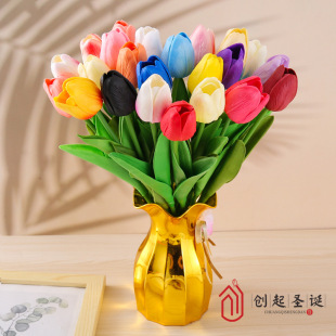 Create tulip artificial flower wedding fake flower bouquet shooting props home living room decoration PU artificial flower batch