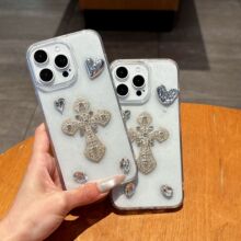 梦幻立体宝石十字架适用于iphone16pro手机壳苹果16新款15滴胶