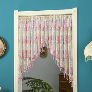 French Lace Door Curtain with Heavy Beadwork, Lace Door Curtain, Sheer Curtain with Ambiance, No-Drill Half Arch Curtain, Triangle Curtain