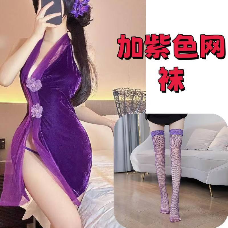 보라색 + 보라색 망사 스타킹