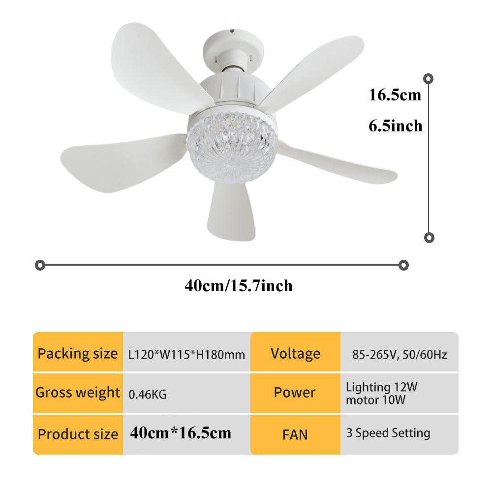 Ventilador de Techo con Luz E27 de ABS Silencioso para Comedor y Dormitorio